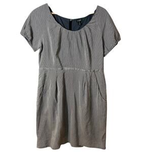 J. CREW FACTORY Women's Silk Blend Career Dress Sz 14 Gray Short Sleeve Stripe